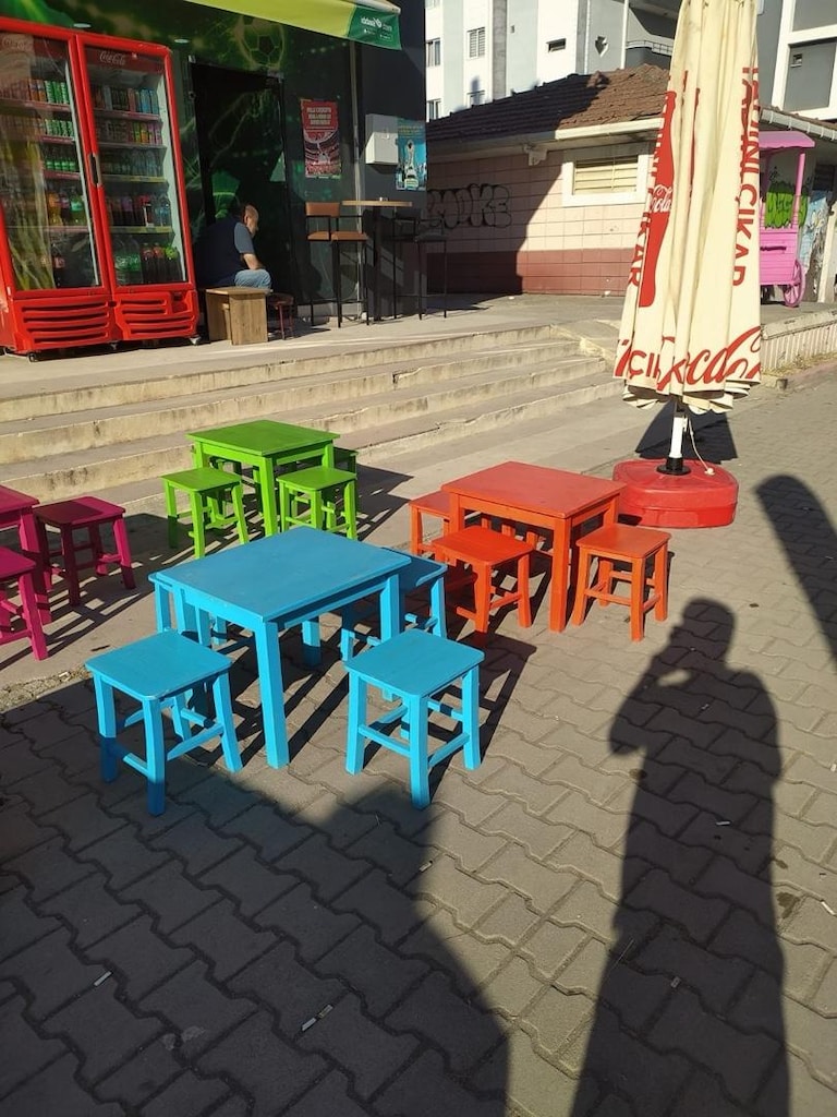 Renkli Masa Tabure Set, Şemsiye Bahçe Dekorasyon - 4