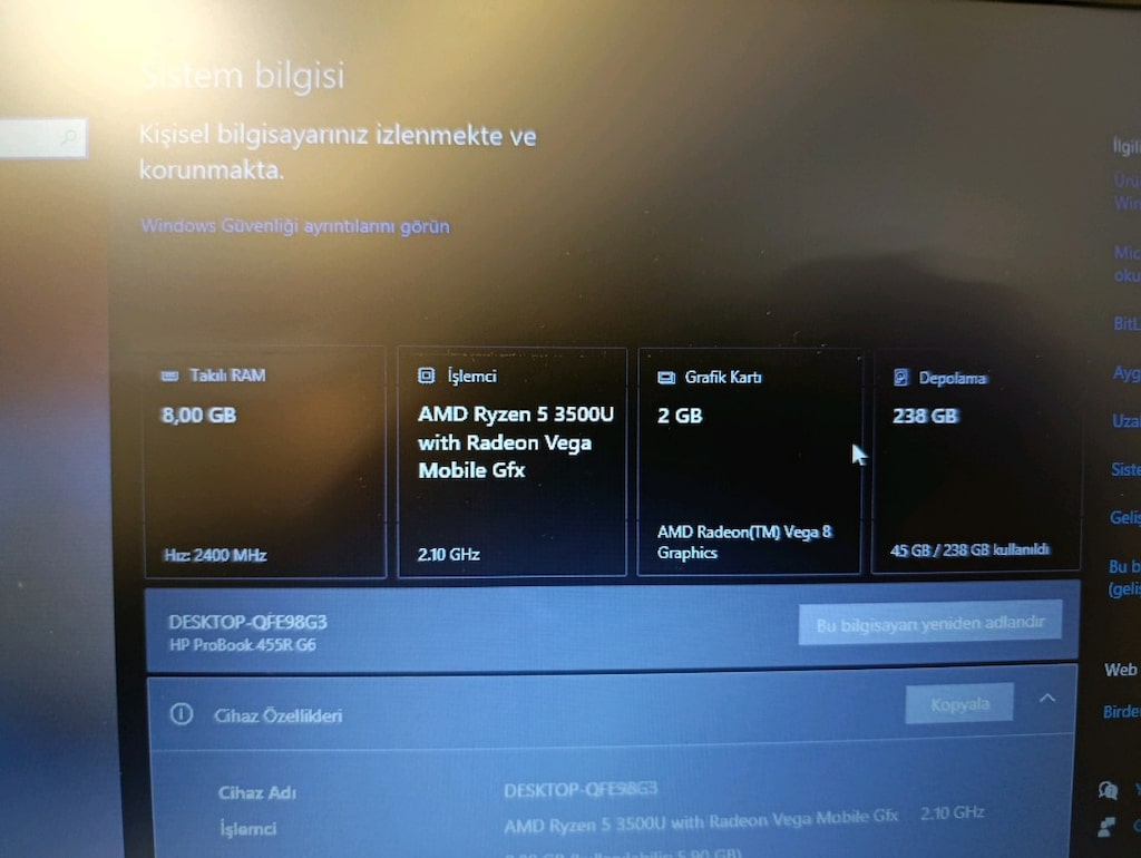 HP ProBook 455R G6 | Ryzen 5 3500U | 8 GB RAM | 256 GB SSD | Vega 8 | - 7