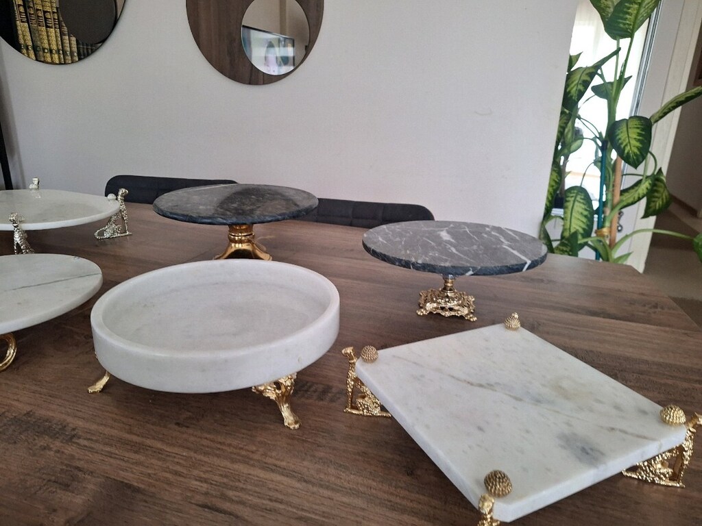 8 adet mermer sunumluk gold/ gümüş detayli - 3