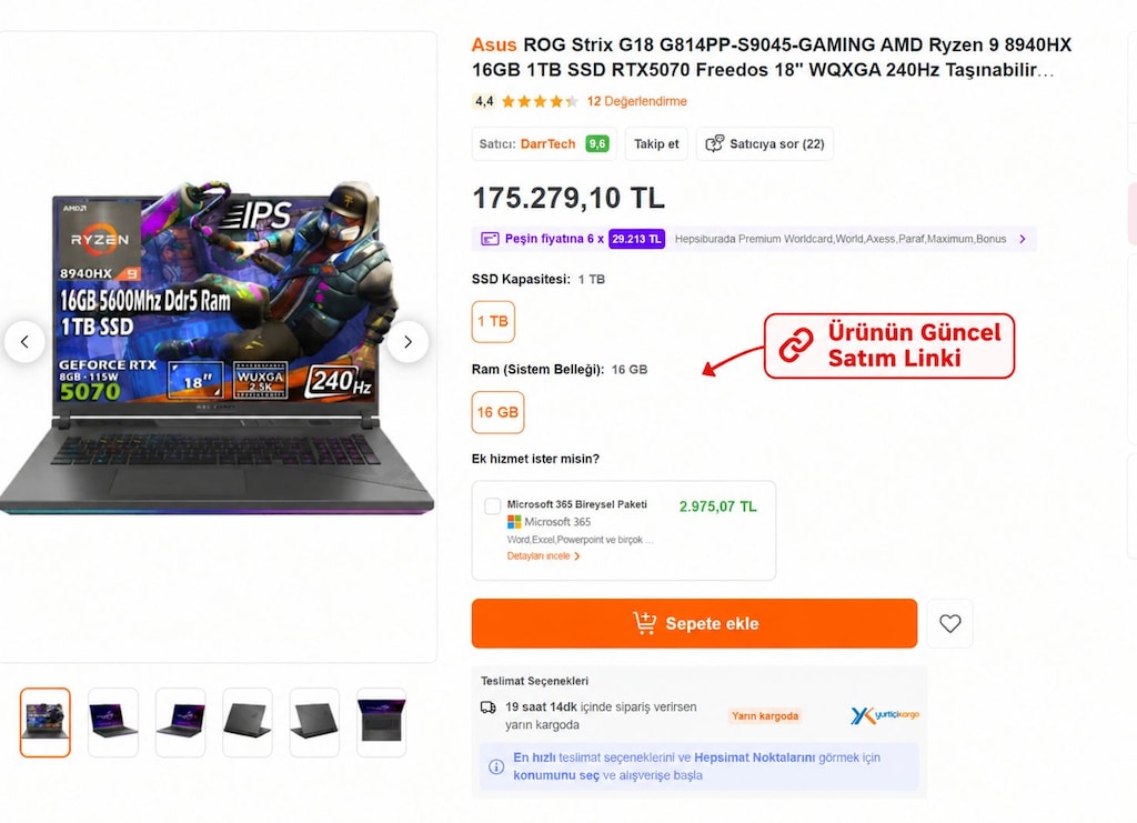 ASUS ROG Strix G18 |Ryzen 9 8940HX| RTX 5070 |16GB RAM| 1TB M2 SSD - 5