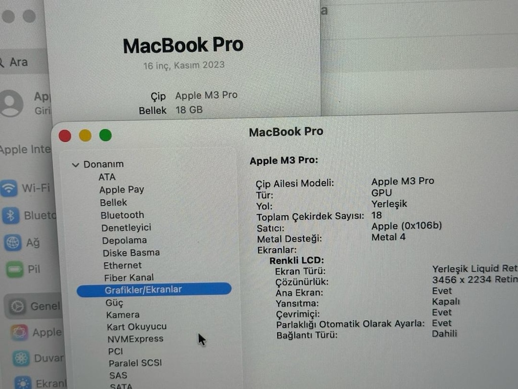 Sitede tek ! pil sağlığı 95 devir 70 macbook pro M3 pro 16” garantili - 3