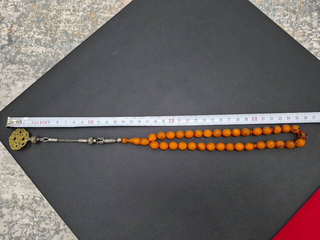kazaz püsküllü sıkma kehribar tesbih - 3