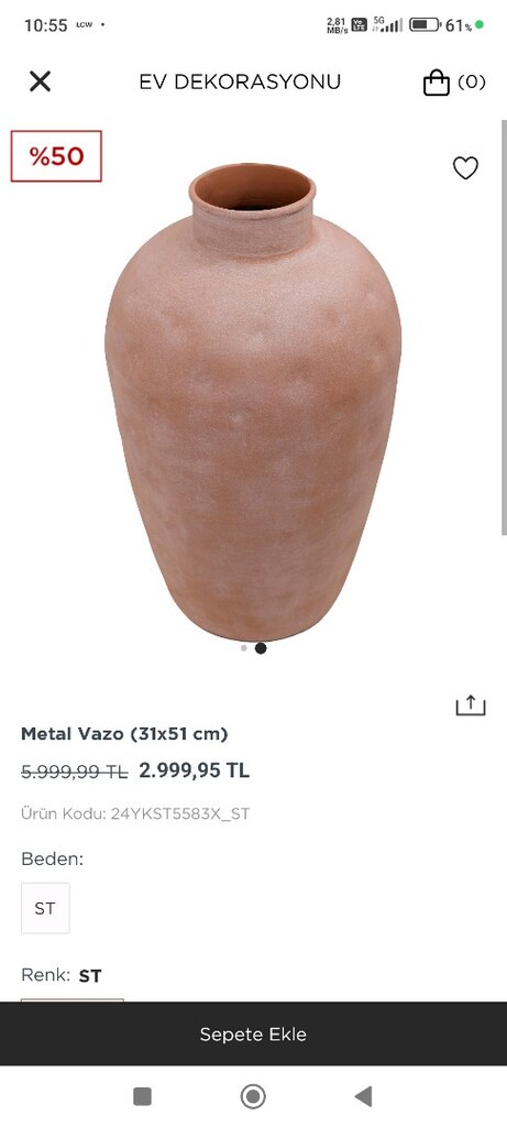 YARGICI MARKA Doğal Dokulu Büyük Boy Dekoratif Metal Vazo (31x51) - 3