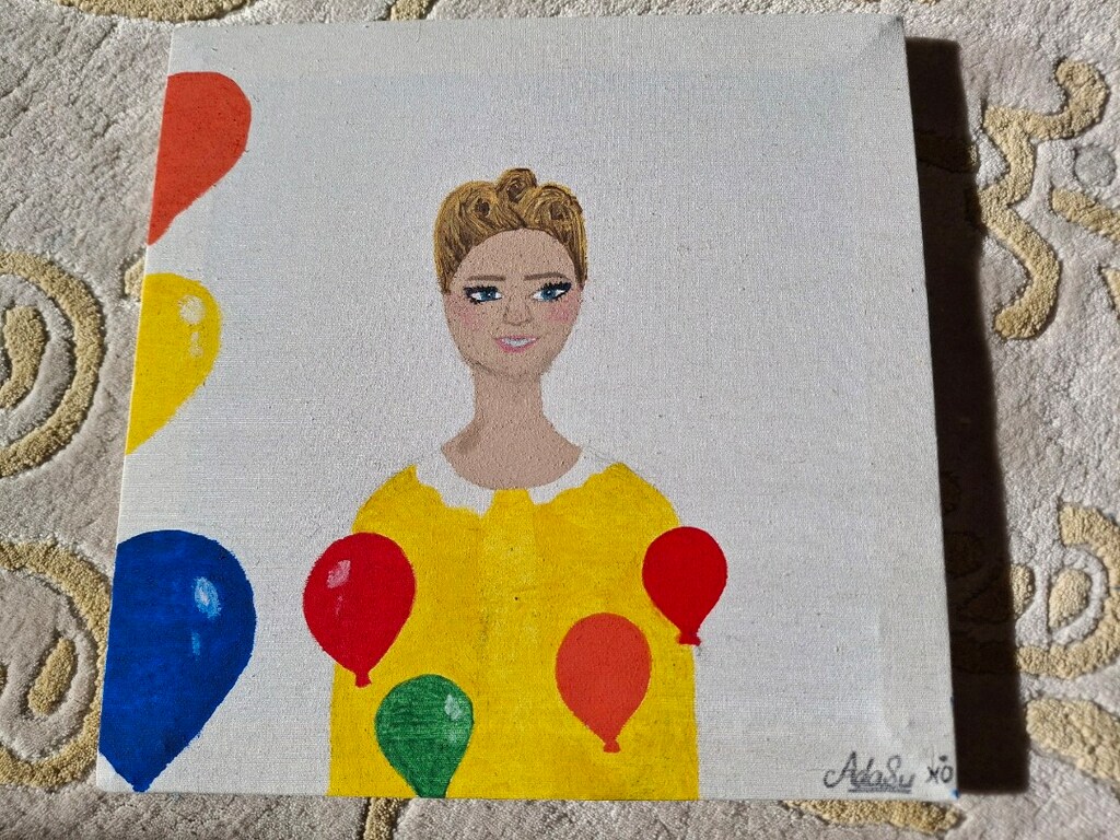 İçi Boş Balonlar Dolu Kalpler Tuval üzerine akrilik boya 30 x 30 cm