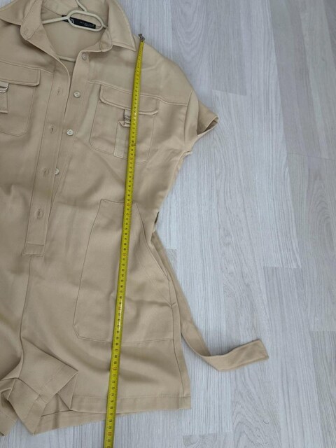 zara kısa tulum sıfır kemerli bej camel taş renk