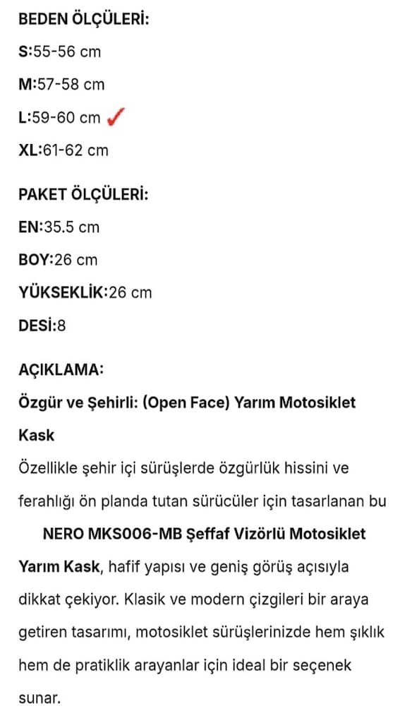 Nero Yarım Kask Güneş Vizörlü Mat Siyah (SIFIR) - 5