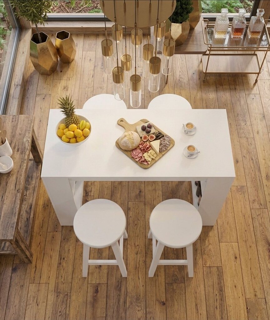 Sıfır , %100 MDF , Bar Masası / Çok Amaçlı Raflı Mutfak Masası - Beyaz - 6