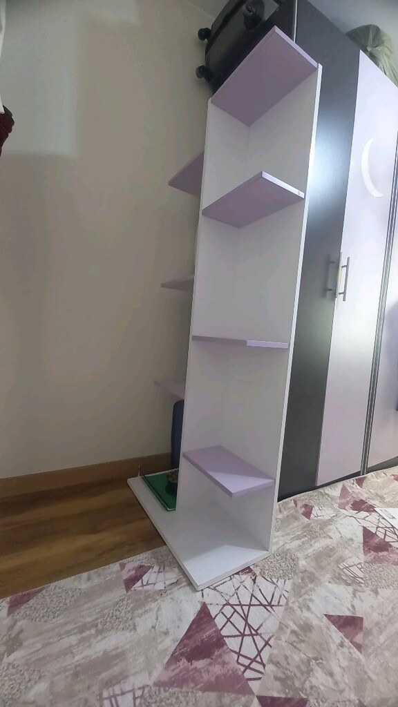 mdf den yapılmış lila ve beyaz renkli 9 bölmeli kitaplık raflık - 2