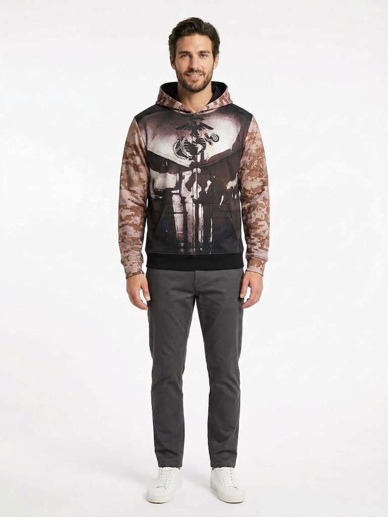 Punisher / Dijital Askeri Baskılı Kapüşonlu Sweatshirt - 2