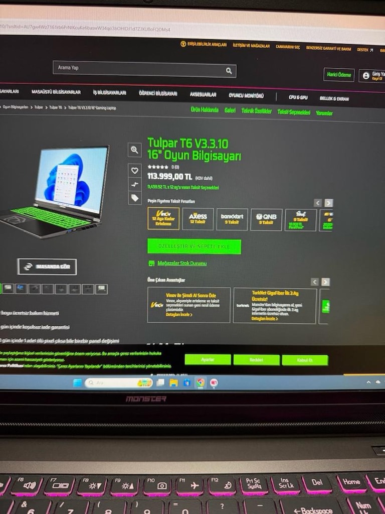 Monster Tulpar T7 RTX5060 Garantili Oyuncu Laptop - 7