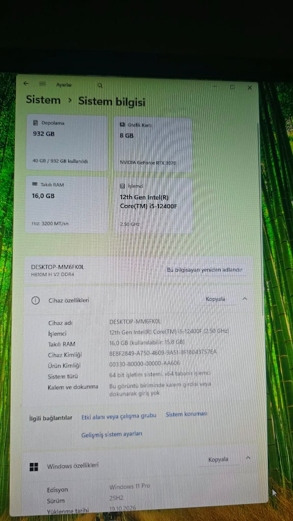 İ5 12400F - RTX3070 8GB - 1TB M2 - 16GB 3200 DDR RAM OYUNCU KASASI - 7
