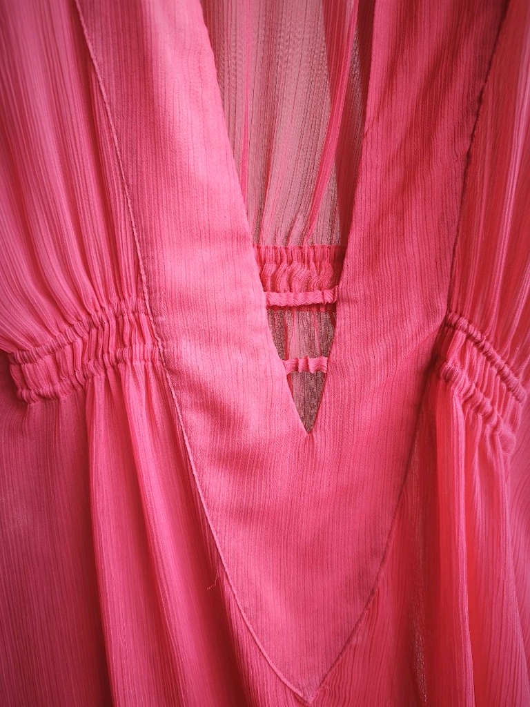Fuşya Şifon Mini Pareo Kaftan V Yaka Lastikli L - 5