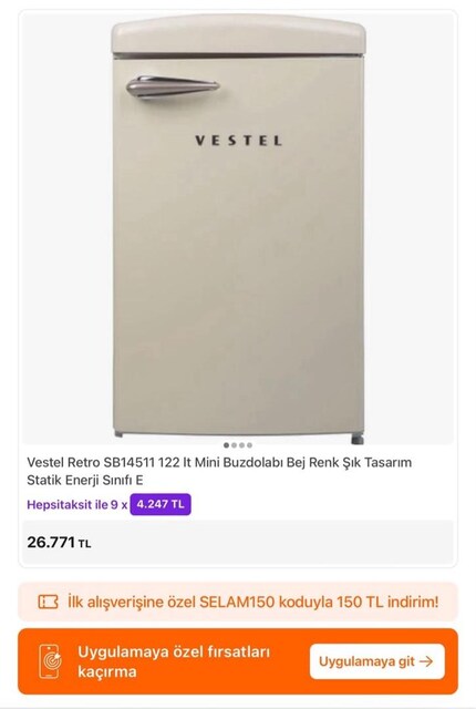 Vestel Retro 122 Lt mini buzdolabı (Bej)