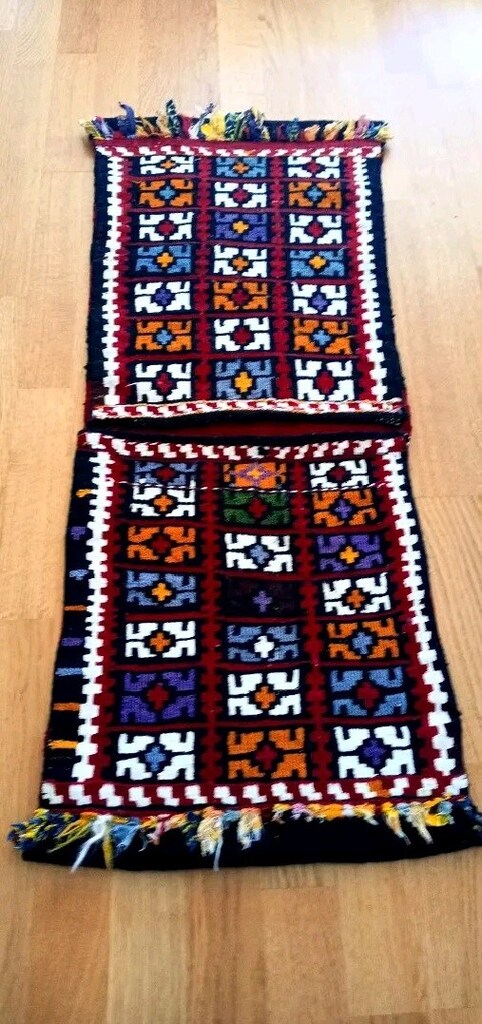 Antika El Yapımı Dokuma Yün Van Ahlat heybe halı Kilim