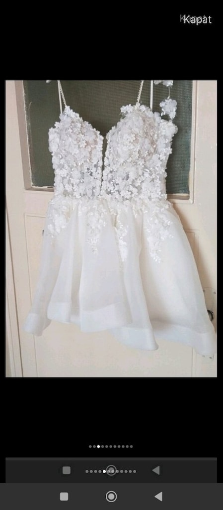 Beyaz Dantelli Mini Elbise - 3