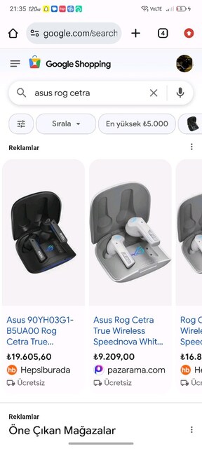 Asus Rog centra oyuncu kulaklığı telefon takaslı
