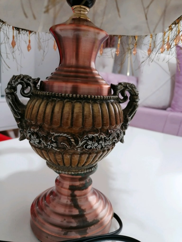Vintage Retro Tarz Püsküllü Kumaş Bakır renk Dekoratif Abajur - 2