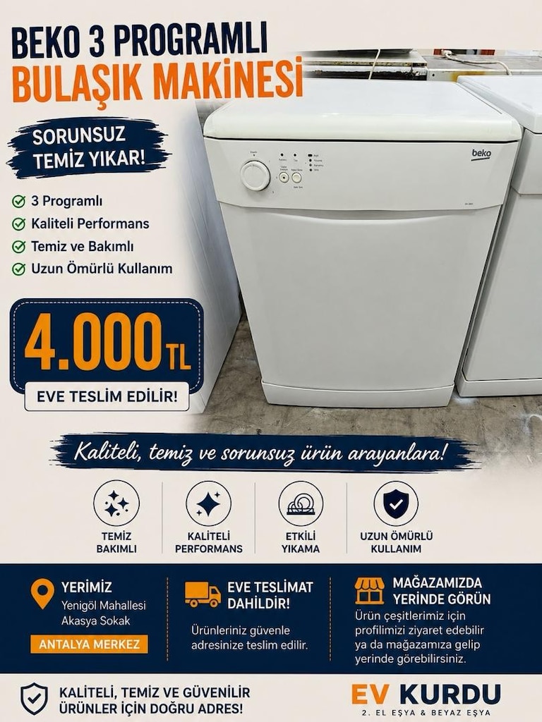 BEKO 3 programlı BULAŞIK MAKİNESİ ADRESE TESLİM TEMİZ YIKAR SORUNSUZ
