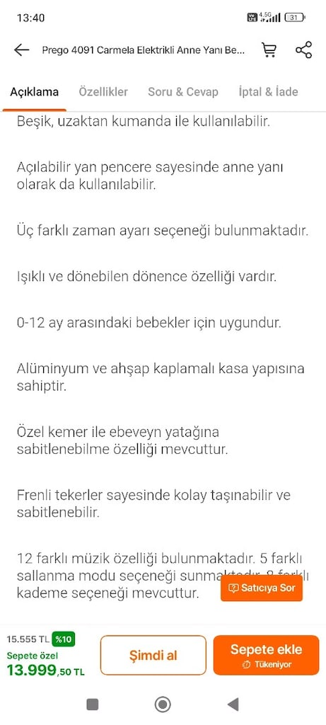 Prego carmela otomatik sallanan beşik ve kanz marka Buhar makinesi - 11