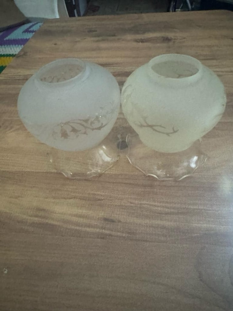 Vintage Desenli Cam Abajur Şapkası / Fanus – 2 Adet - 5