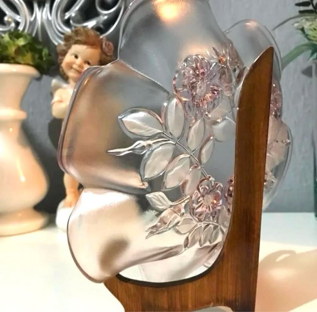 ALMAN MİKASA PEMBE KRİSTAL KABARTMA GÜL DESENLİ DEKOR & SUNUM TABAĞI - 6