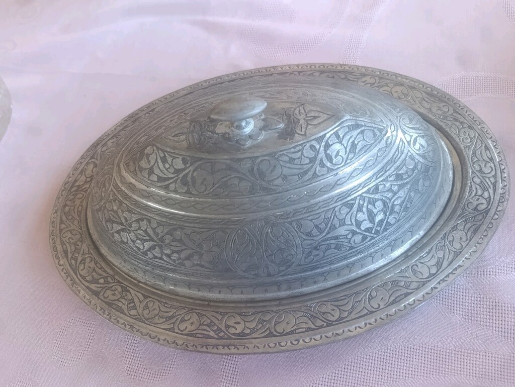 Bakır kalem işlemeli kayık tabak - 2