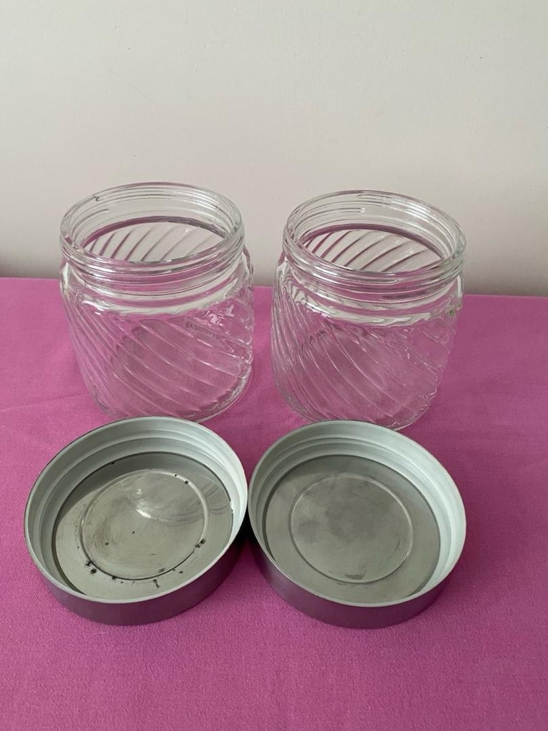 2 li set , vakumlu metal kapaklı , desenli cam kavanoz - 2