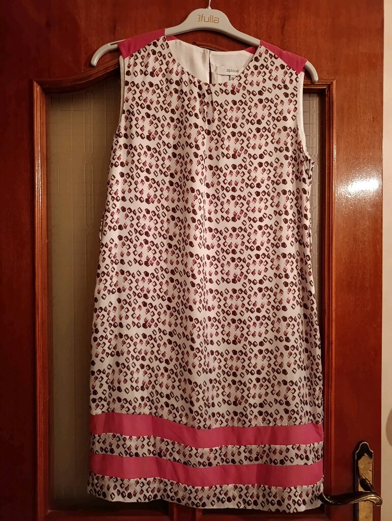 Pembe desenli pembe şerit detaylı elbise - 2