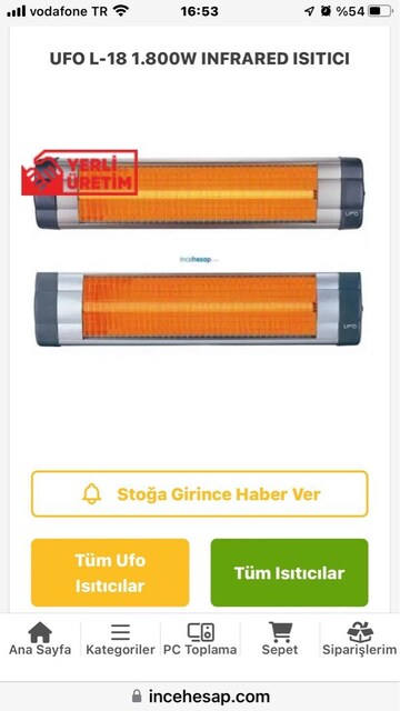 ufo marka ısıtıcı sıfır 1800 watt L/18 ınfrared teknoloji kışlık duva