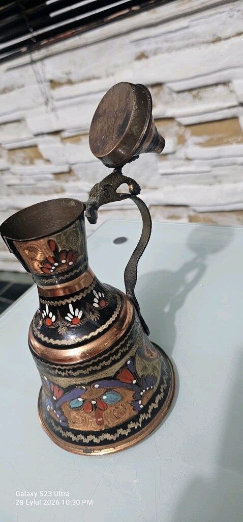 BAKIR ÜZERİ EL İŞİ İNCE KALEM KAZIMA İŞLEMLİ KAHVE PİŞİRME CEZVESİ - 2