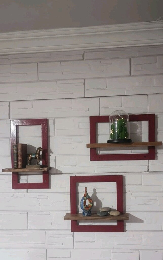 3 lü set halinde el yapımı ahşap boyalı boyasız yakma dekoratif raflar - 6