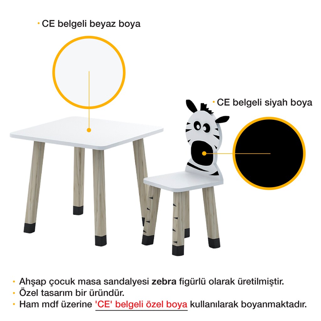 ahşap zebra temalı masa sandalye etkinlik çalışma masası - 3