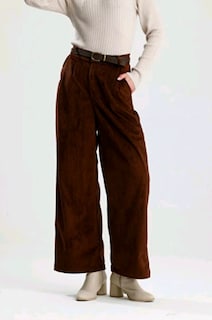 Kahverengi Kadife Wide Leg Pantolon XL 42 - 8