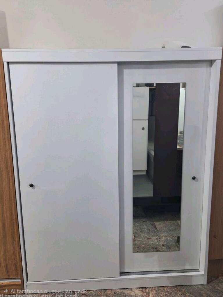150cm sürgülü gardırop beyaz ve çam rengi mevcut sıfır üründür - 3