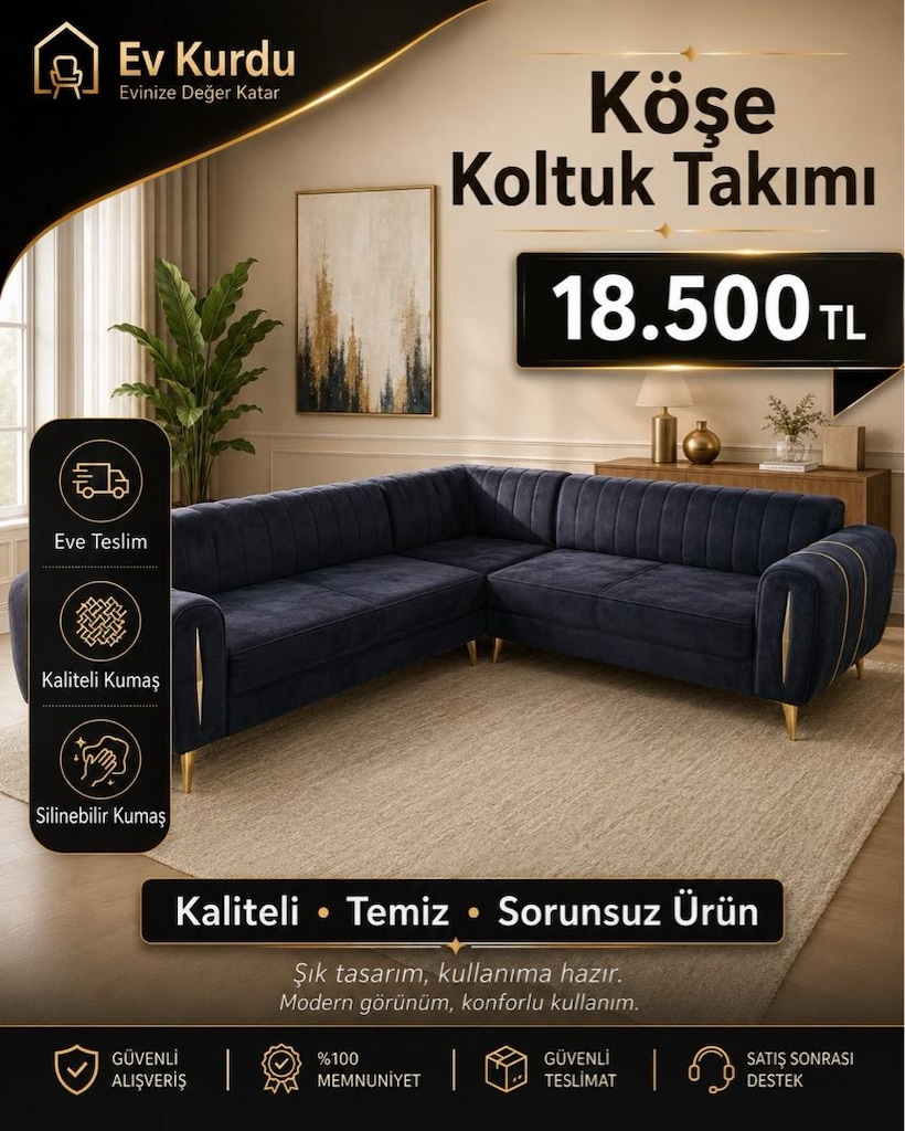KÖŞE KOLTUK TAKIMI KALİTELİ TEMİZ ÜRÜN EVE TESLİM DAHİL 2. el