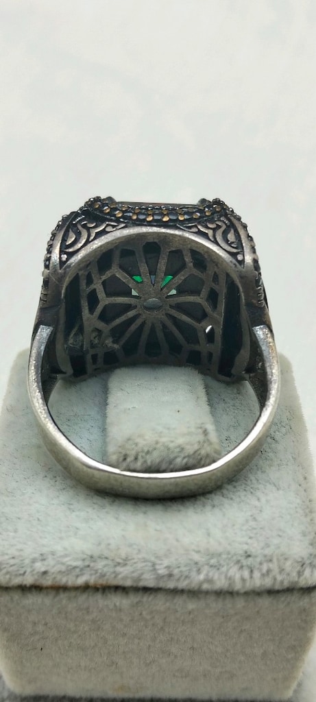 925 Ayar Gümüş Mistik Topaz ve Siyah Zirkon Taşlı Erkek Yüzük 19,7 Gr - 5