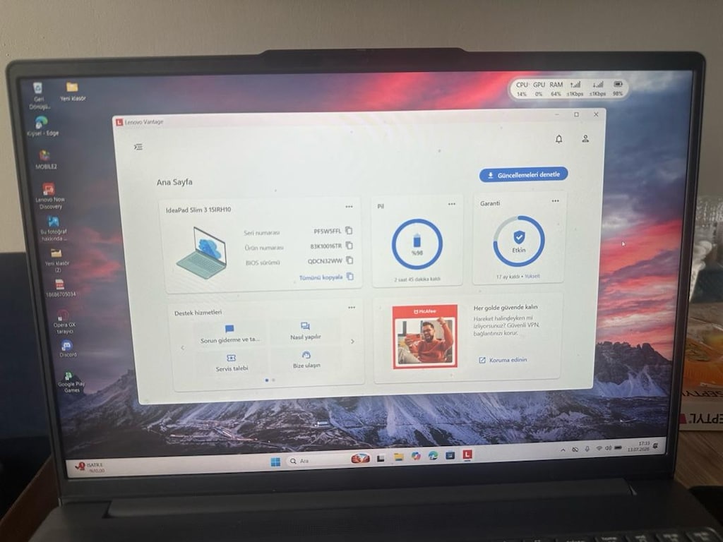 Tertemiz, Nokta Hatasız Lenovo IdeaPad Slim 3 - 13. Nesil İşlemcili