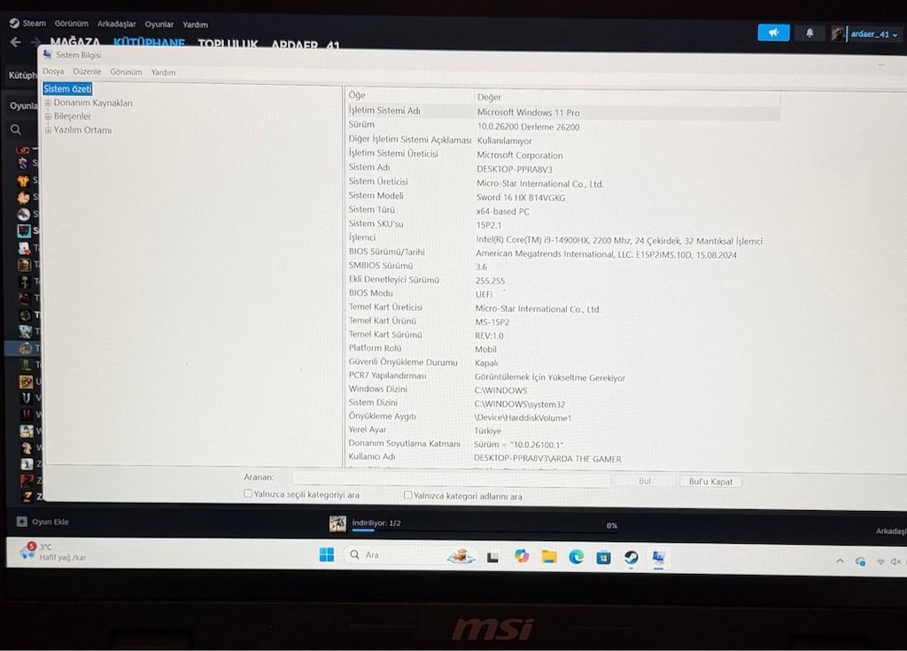MSI SWORD İNTEL CORE İ9 14900 HX 32 GB RAM 1 TB SSD RTX 4070 16 İNÇ - 7
