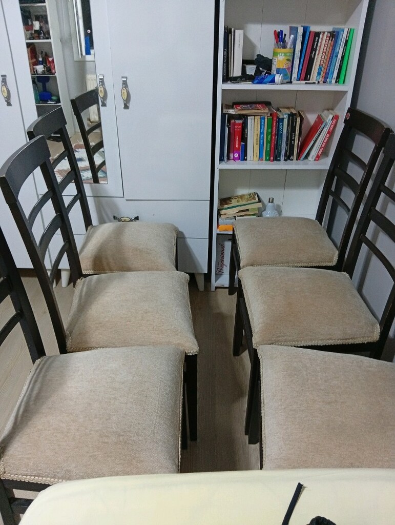 6 ADET Kumaş Döşemeli Ahşap Sandalye Seti (Sağlam & Kullanışlı) - 3