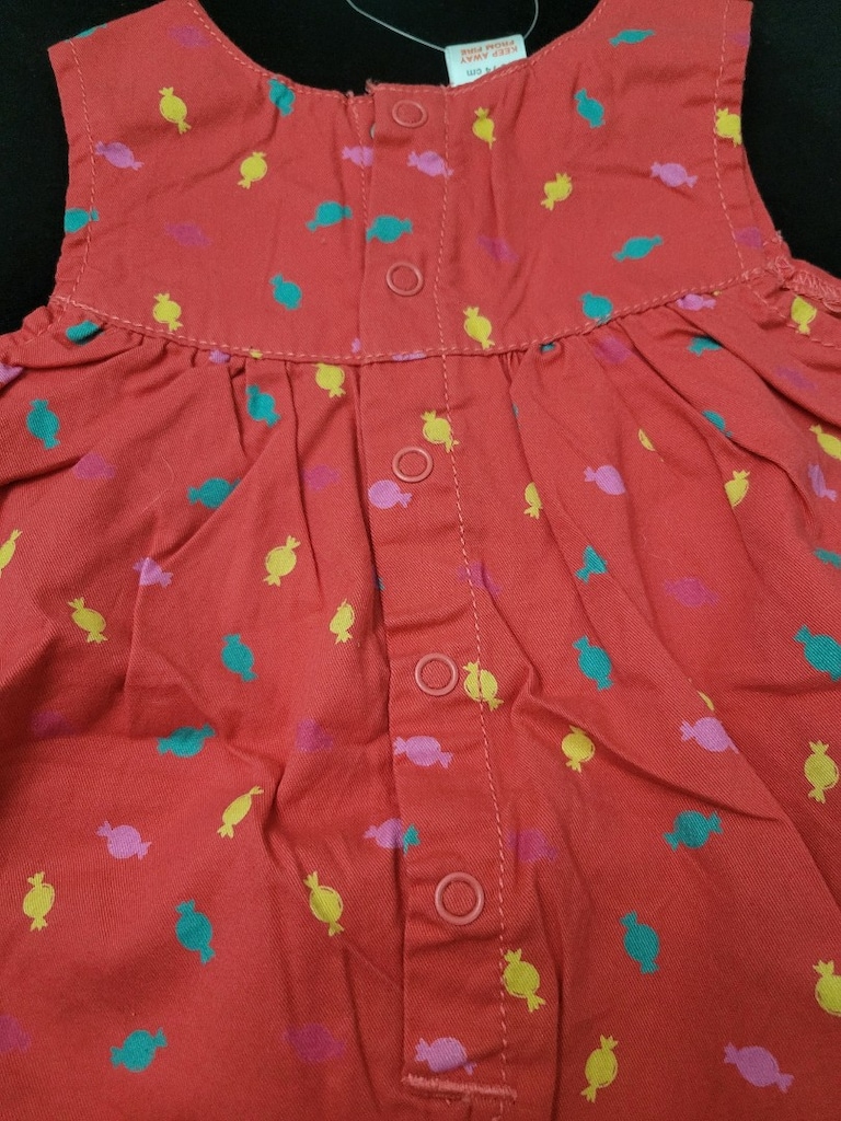 Canlı Pembe Şeker Desenli Bebek Yazlık Tulum, 6-9 Ay, Yeni Etiketli - 3
