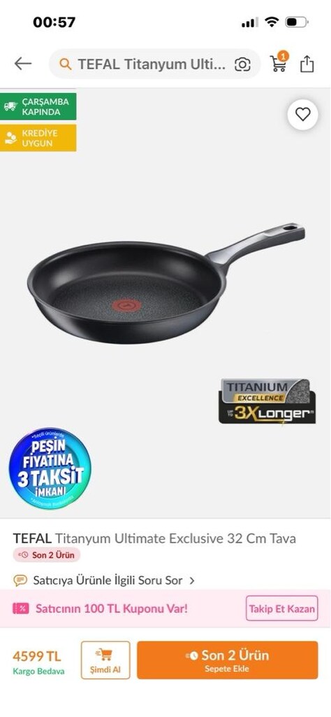 Tefal Titanyum Derin Tava 32 cm Çizilme Karşıtı Kaplama - 3