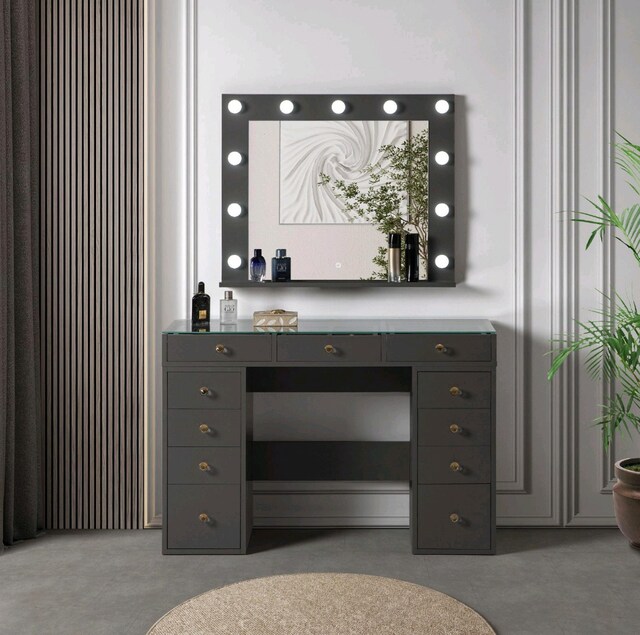 GRİ SIFIR LEDLİ MAKYAJ MASASI