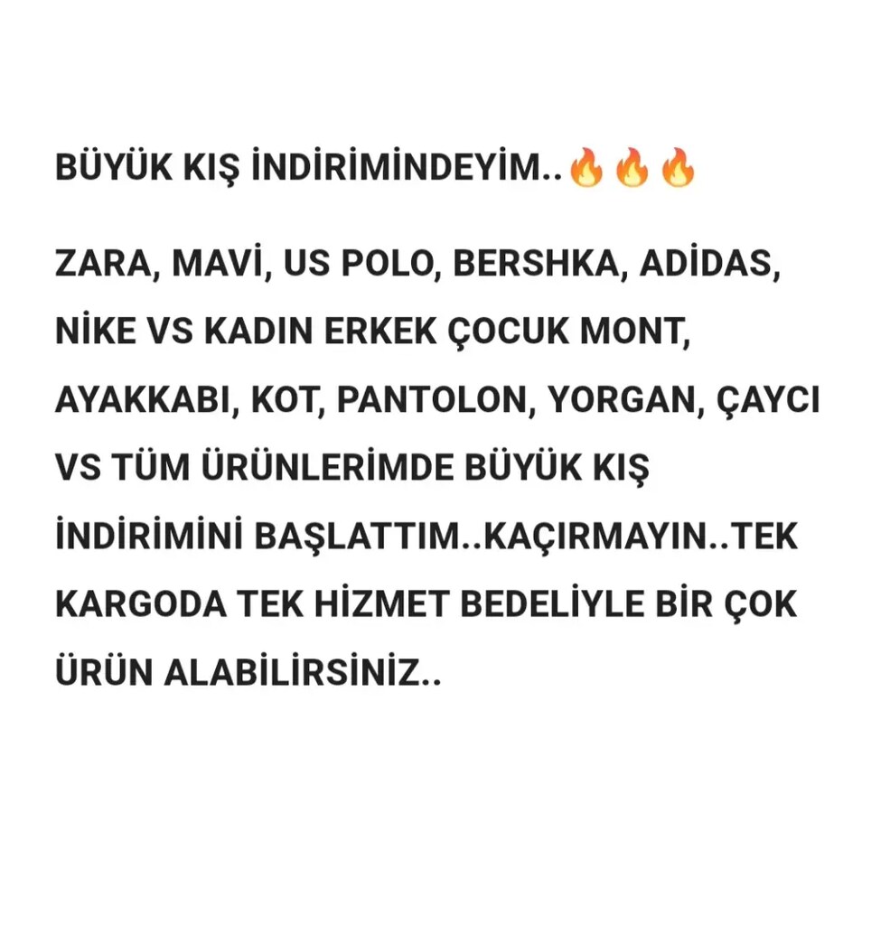 Büyük kış indirimindeyim..
Zara, loft, mavi adidas nike montlar
