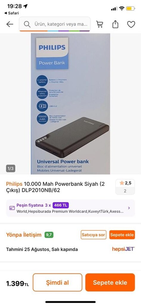 KAPALI KUTU~Philips USB power bank 10.000 mAh 2 USB șarj bağlantılı - 5