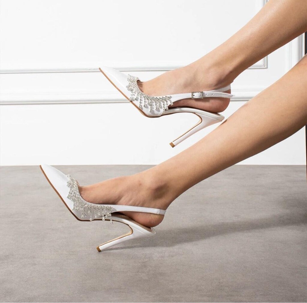 BeyaZ taş detaylı stiletto ayakkabı - 2