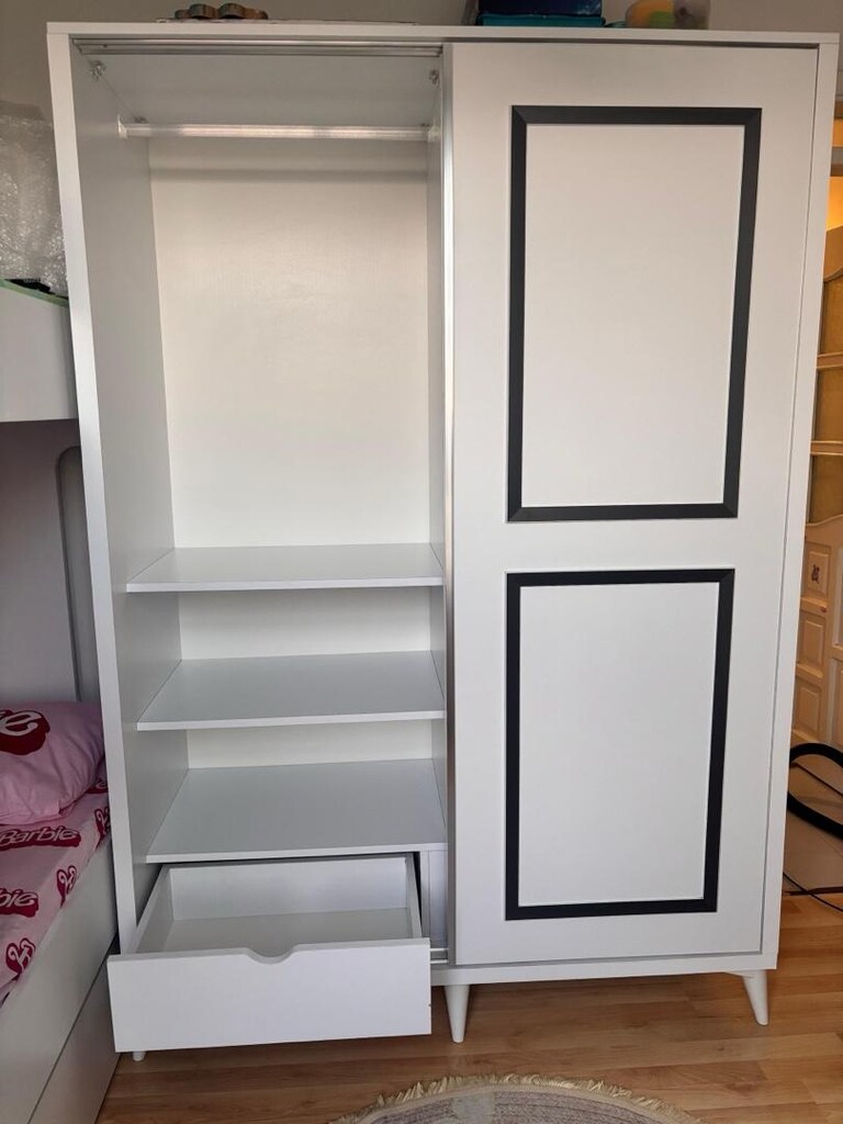 vivense çift çekmeceli sürgülü raflı mdf gardırop - 6