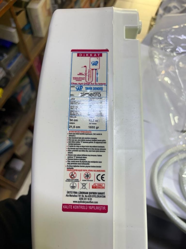 Simetra Premium Elektrikli Şofben 7500W – Anında Sıcak Su, 3 Kademeli - 6