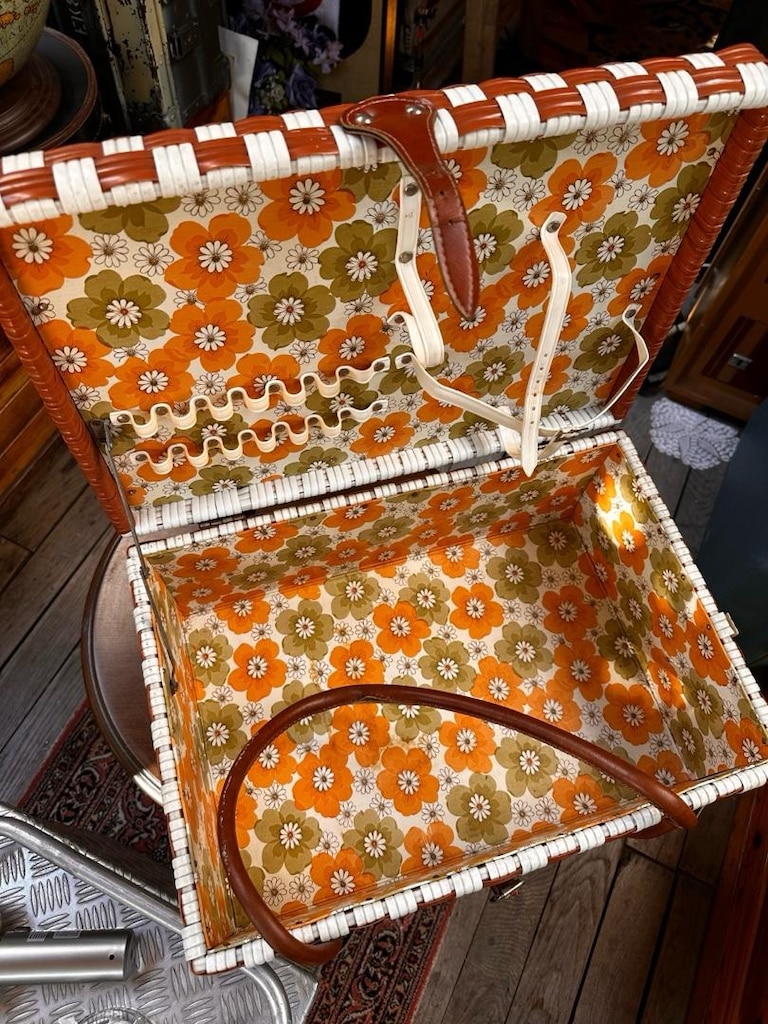 Retro Vintage Örgü Piknik Çantası / Ahşap Sandık - 11