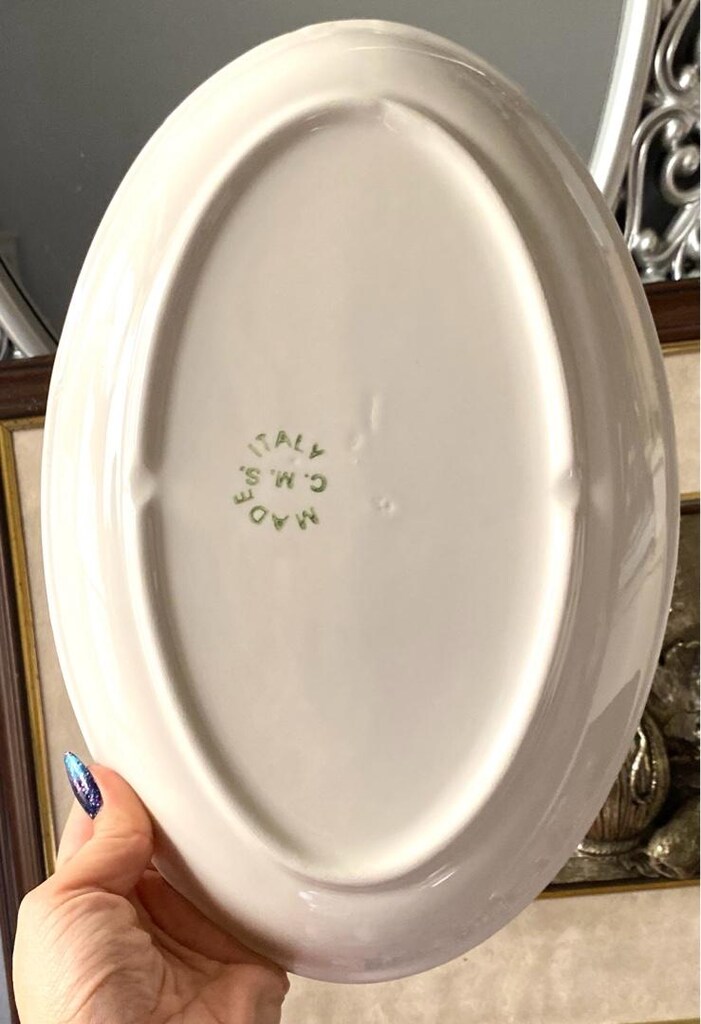 Antika İTALYAN Balıklı El Boyama Büyük Kayık Tabak - Salata & Servis - 3