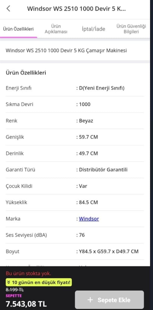 Windsor WS 2510 5 KG 1000 Devir Çamaşır Makinesi - 3